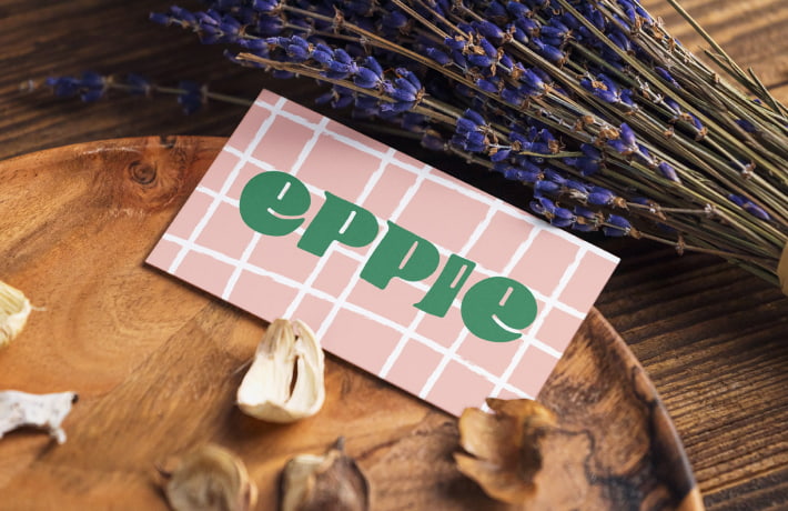 Business card and logo for the foodie brand Eppie