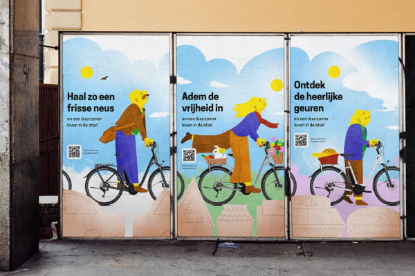Campaign images on billboards to promote a new brand of electric bikes
